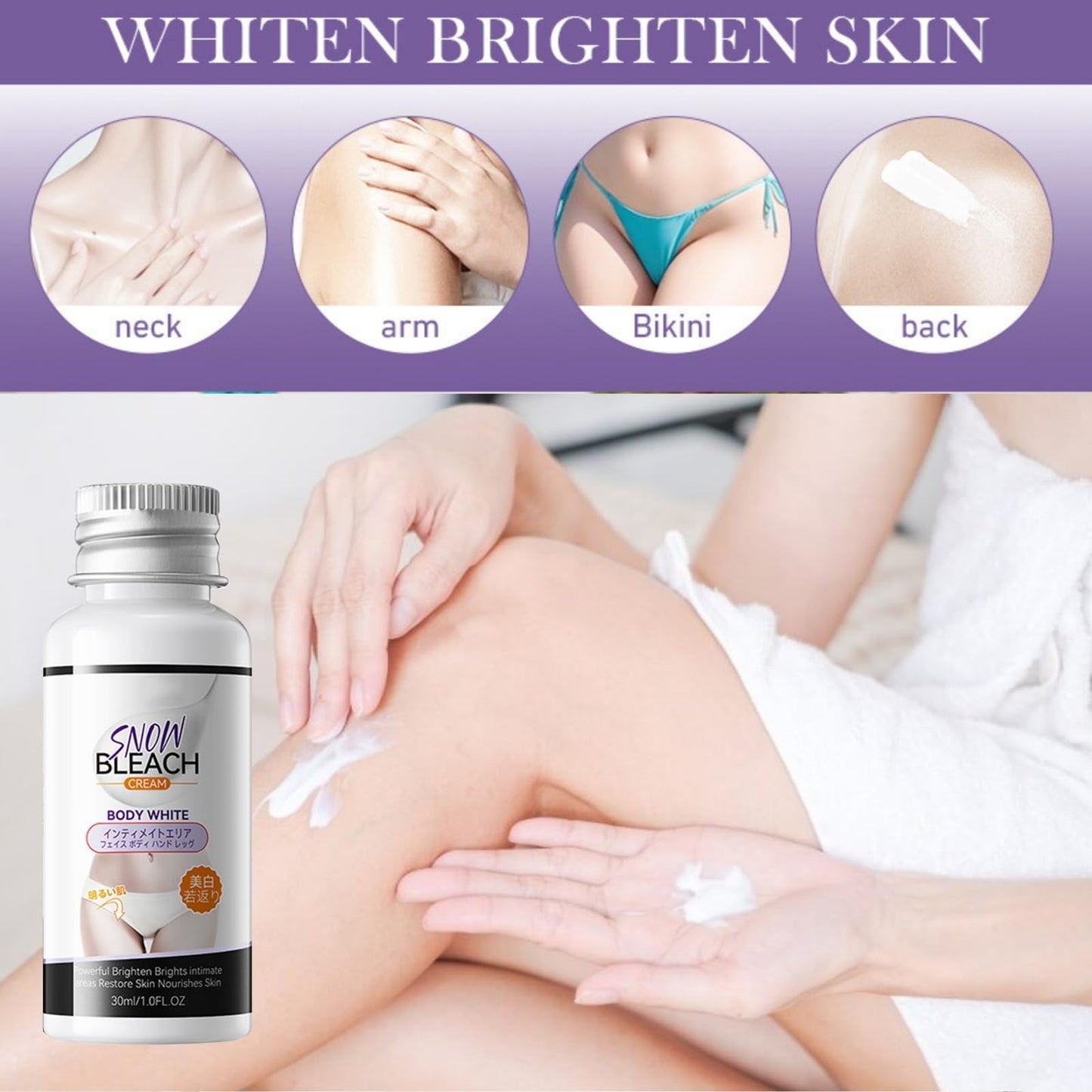 Snow Bleach Skin Whitening Cream - Dark Skin Whitening Cream for Women - Skin Lightening Cream for Dark Skin - Skin Bleaching Cream with Niacinamide,Arbutin,Vitamin C - Skin Bleach for Private,Leg,Arm