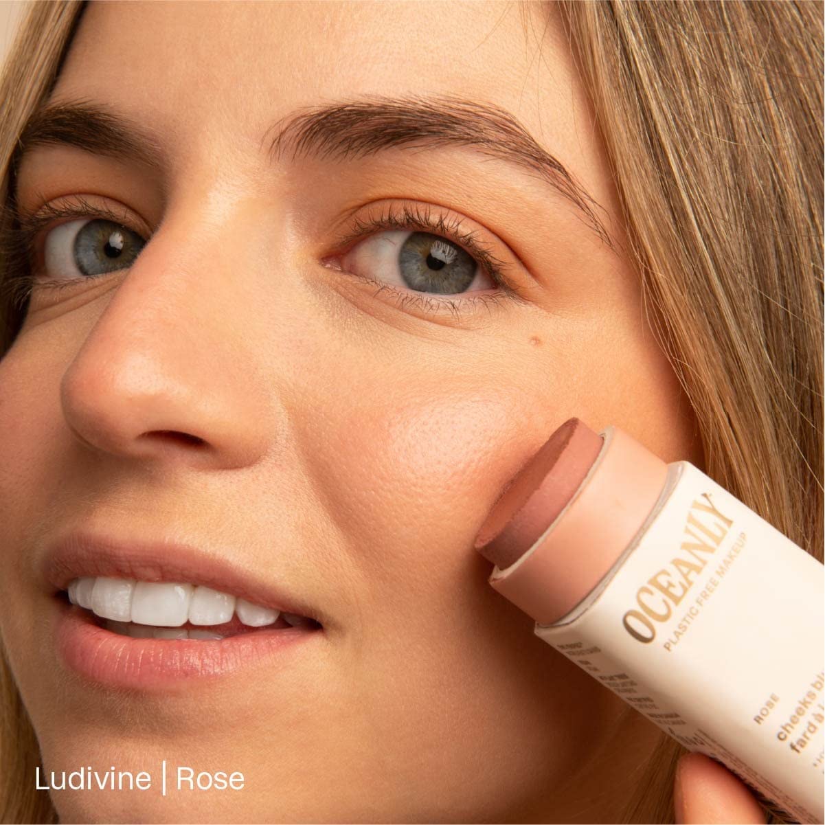 ATTITUDE Oceanly Plastic-Free Lightweight Blush Stick, Titanium Dioxide-Free, EWG Verified, Vegan Makeup, Rose, 8.5 grams