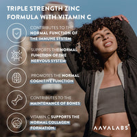 Triple Zinc 25mg - 3 Forms of Zinc with Vitamin C - Zinc Picolinate, Zinc Bisglycinate and Zinc Monomethionine - 180 High Strength Zinc Tablets - 6 Months Supply - Natural Zinc Supplements
