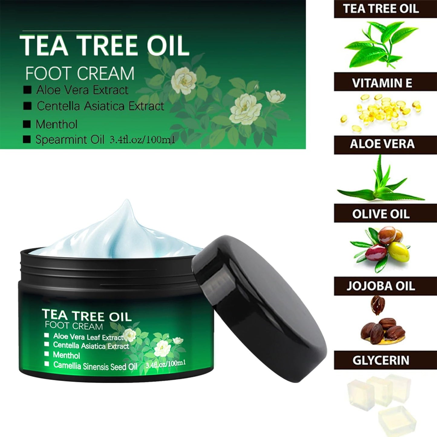 AurolaGlow Tea Tree Oil Foot Cream for Cracked Heels & Dry Skin – Athletes Foot Cream Intensive Moisturizing Formula, Callus Softens for Hard Skin, Softens Feet & Hands