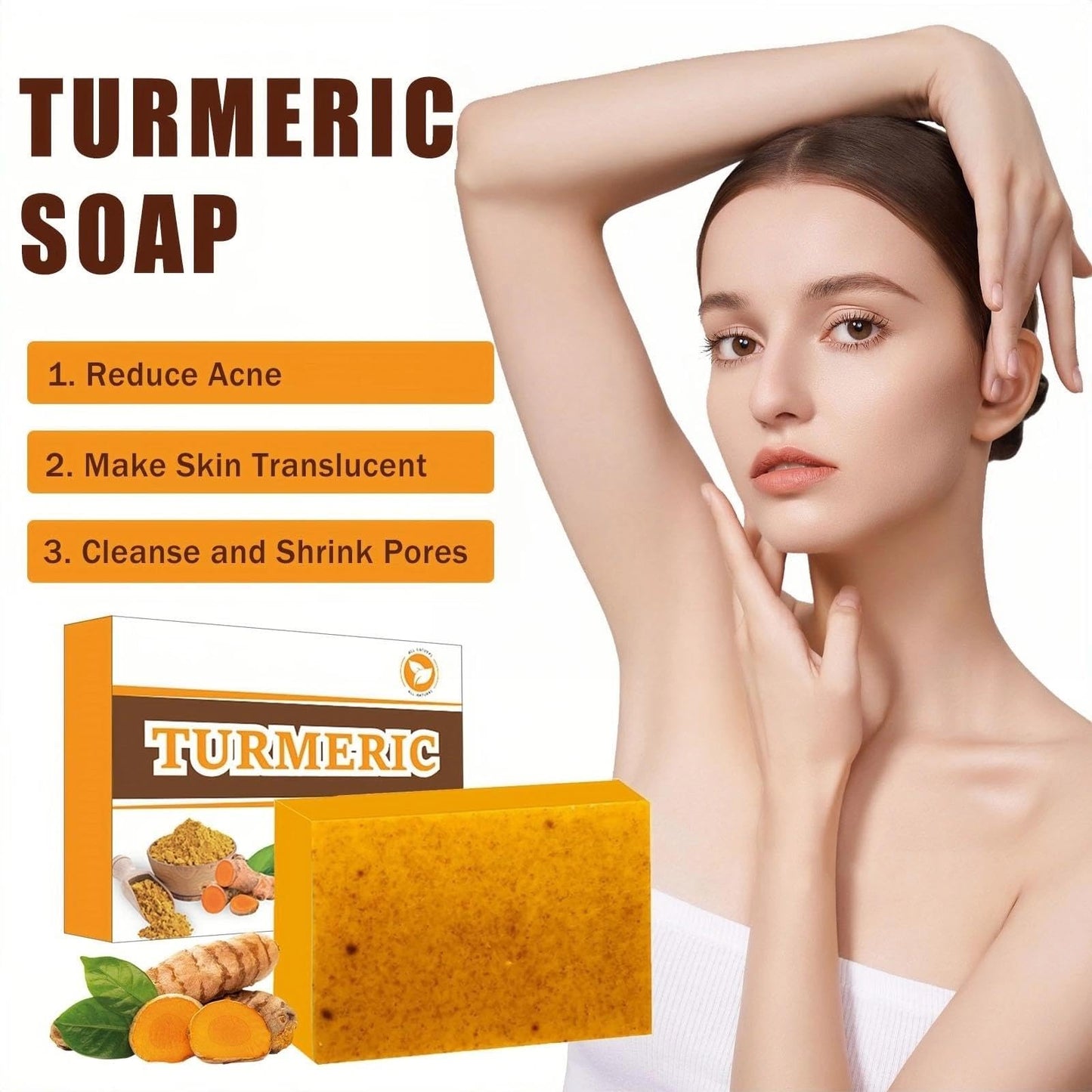 Turmeric Soap Bar for Body & Face - With Natural Kojic Acid, Collagen, Vitamin C - Dark Spot Remover for Even Skin Tone, Acne, Dark Spots - Smooth Skin - 100g