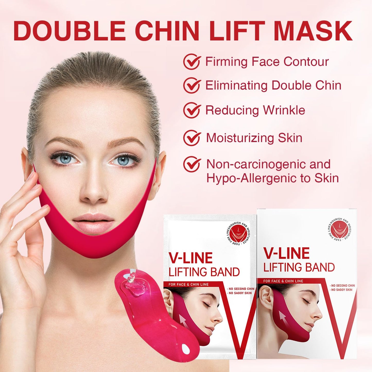 COWANIEE 5 Pcs Chin Lift Mask, Double Chin Lifting Mask for Women