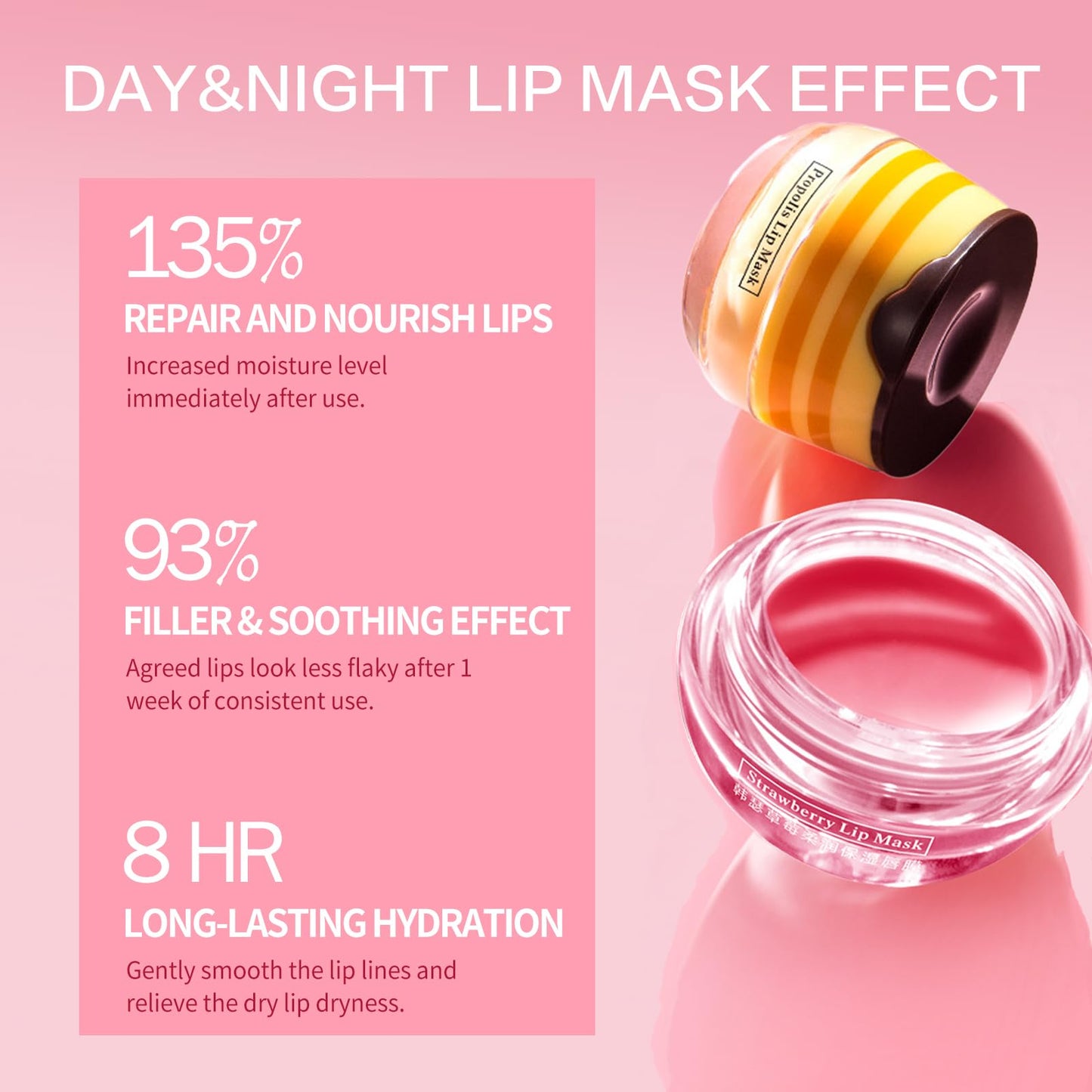 QUIWEN Honeybalm Lip Balm, Lip Mask Lip Sleeping Mask, 2 Pcs Honey+Strawberry Bee Balm, Moisturizing Skincare lip Mask for Day&Night Lip Care,Repair,Prevent Dry Crack,Lip Line Reducing