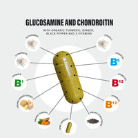Glucosamine and Chondroitin High Strength Plus 5 Vitamins - 120 Complex Capsules 1,000mg (Providing 530mg Base) - Chondroitin 200mg - Added Turmeric, Ginger, Black Pepper, Vitamin C, B6, B1, D3 & B12
