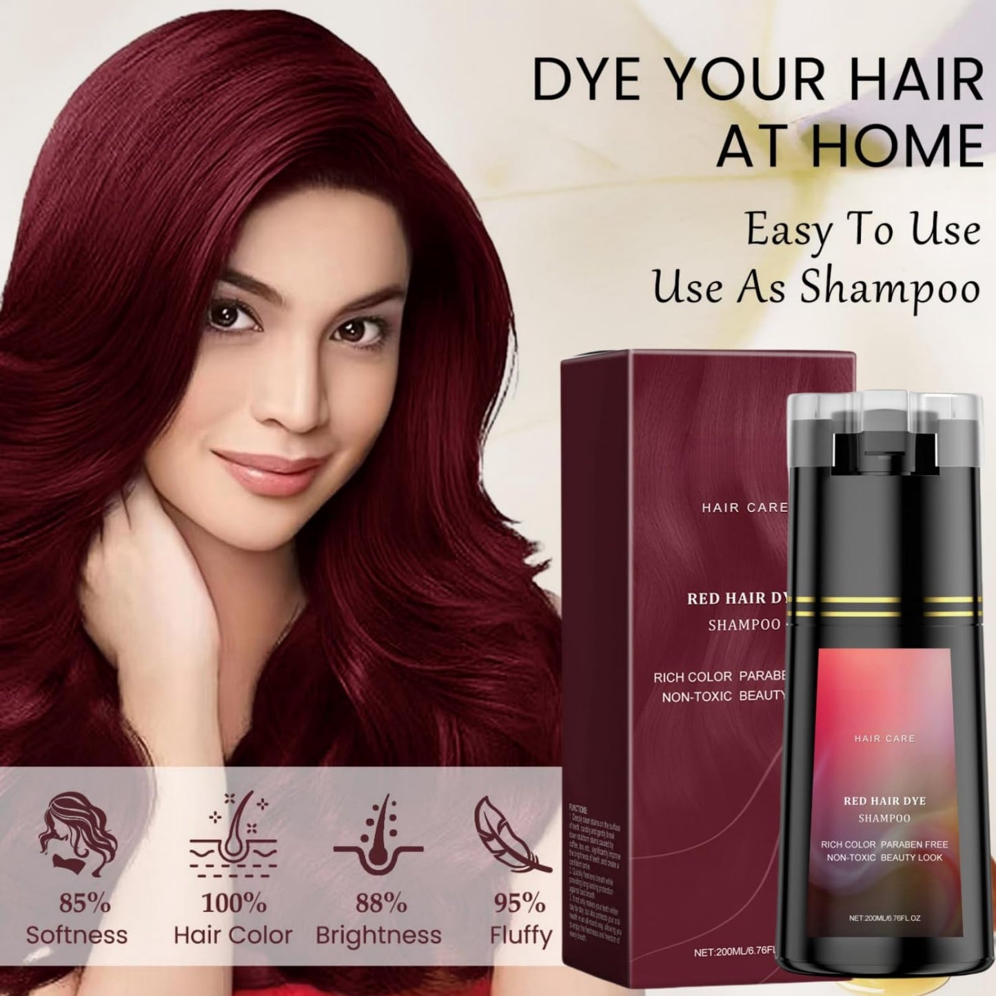 SingHao Polar Hair Dye Shampoo,3 in 1 Instant H/air D/ye Sha/mpoo,Ha/ir Care Instant Dy/e Sham/poo,Nova Hai/r D/ye Shampoo,Red Brown Ha/ir Dye,Permanent Gray H/air Coverage,Hai/r Color Sham/poo for Hair#Red