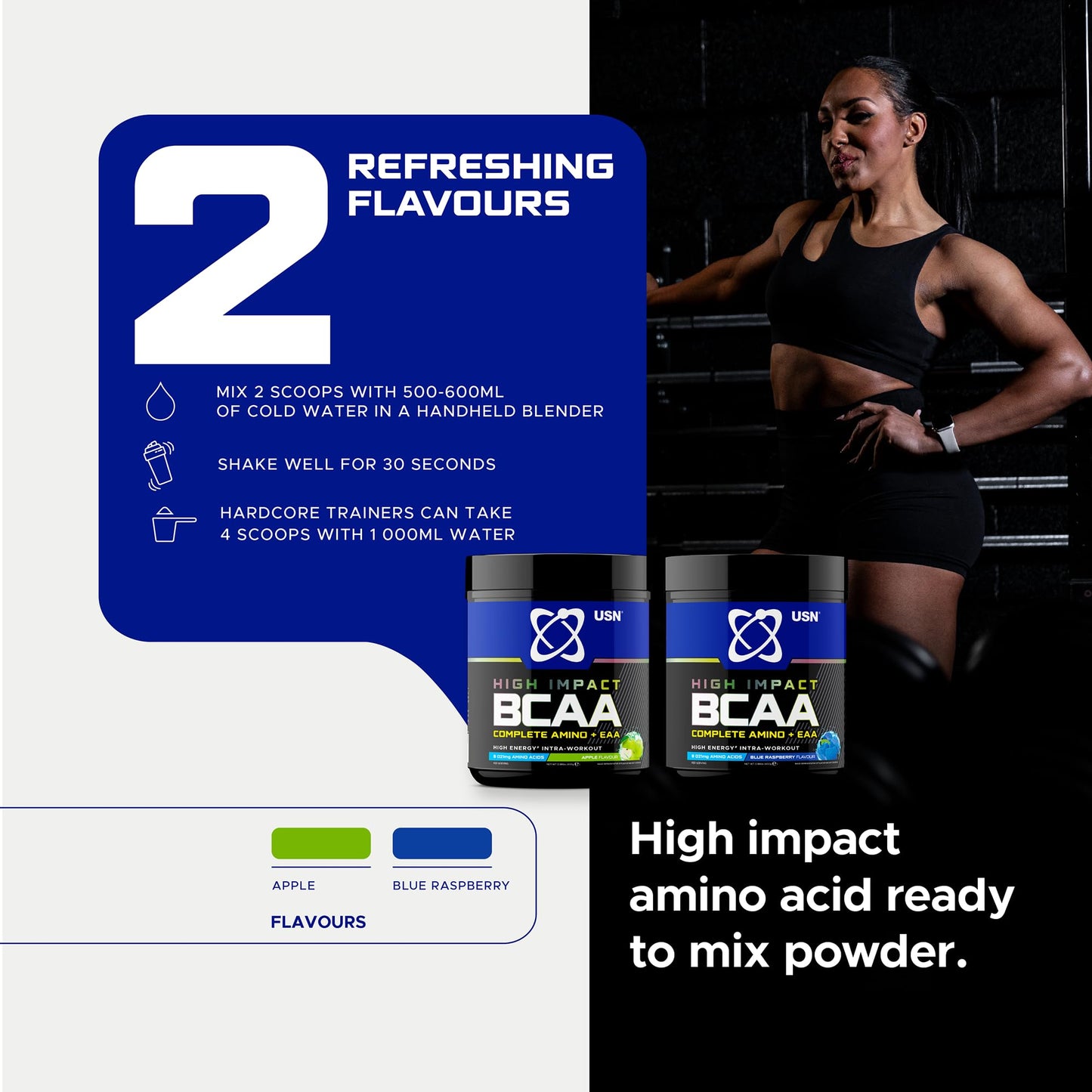 USN Complete Amino & EAA Intra Workout Powder, Apple Flavour - 400g, Vegan Energy Drink, Premium BCAA Amino Acids & Glutamine Recovery Drink, High Impact Pre Workout & Post Workout Shake