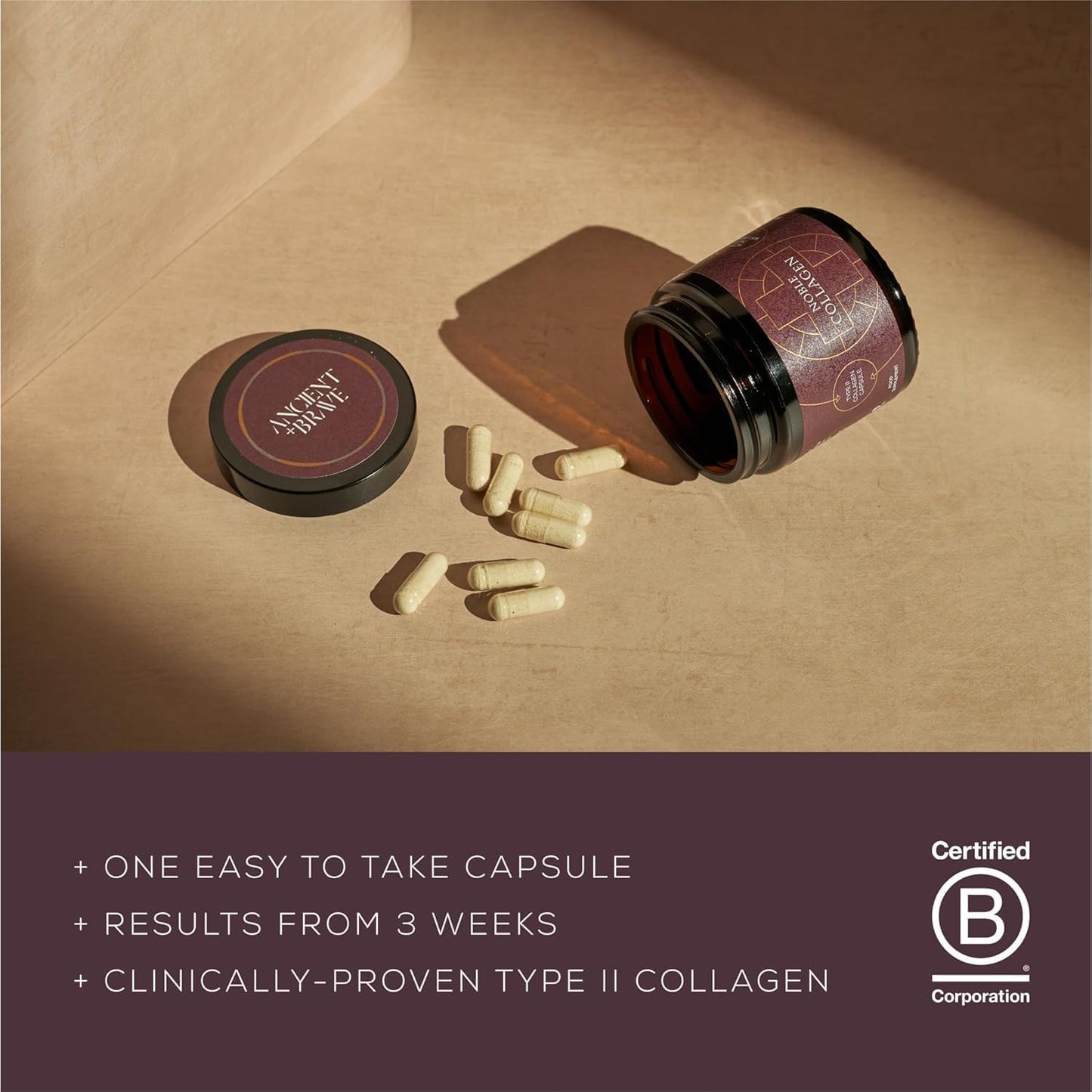 Ancient + Brave Noble Collagen - Type 2 Collagen Capsules for Joint Health, Healthy Bones & Ligaments - Enhanced with Vitamin C, Boswellia Serrata & Manganese - Gluten Free, Soy Free, 30 Capsules