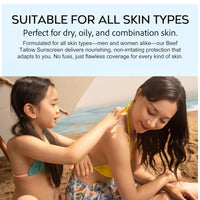 IZBEAUVO Beef Tallow Sunscreen SPF 50+, Organic Sunscreen SPF 50+ Face Moisturiser, Grass Fed Beef Tallow Natural Sunscreens,No White Cast, Non Greasy Formula for Face & Body Dry Sensitive Skin