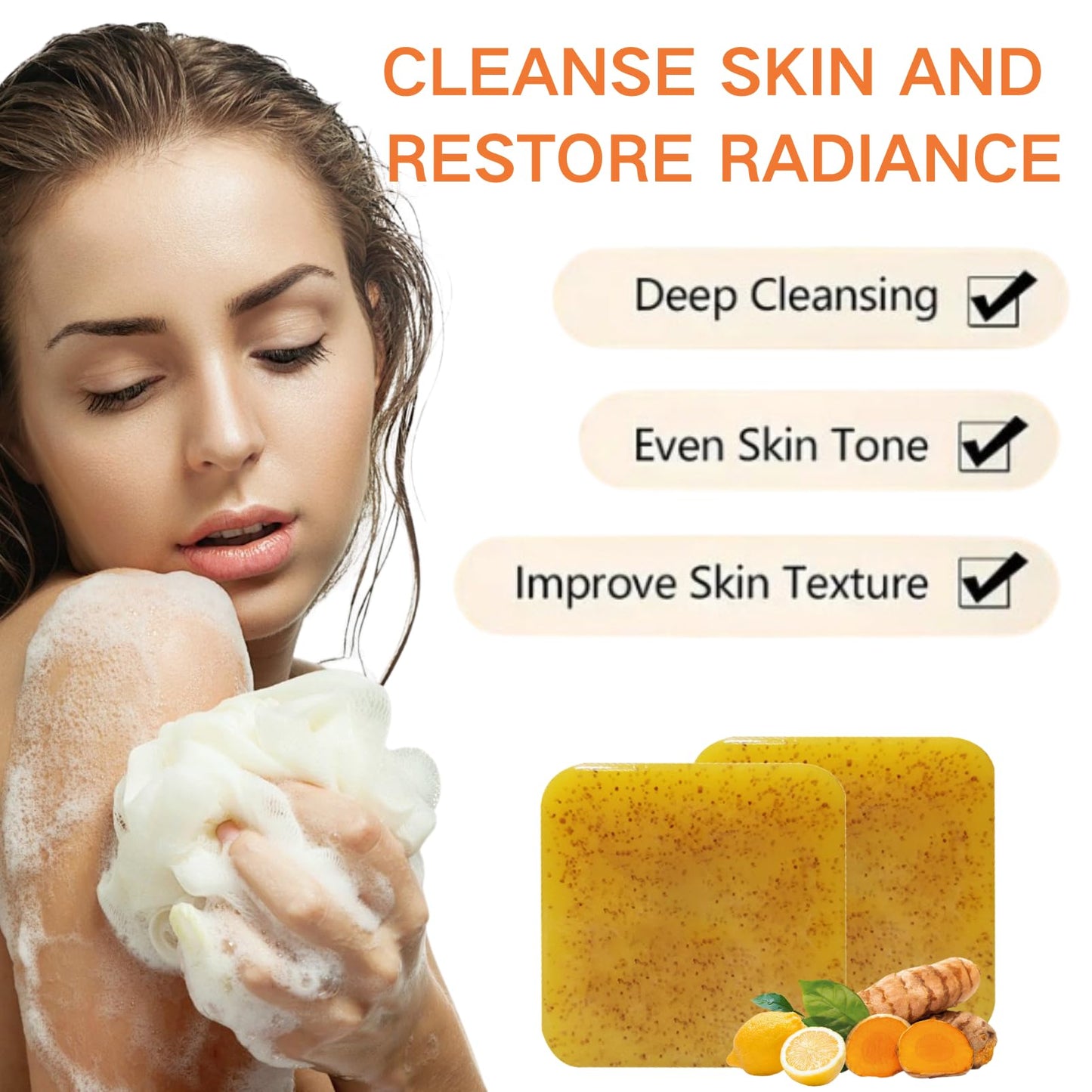 ISBEAUSOLS Turmeric Soap - Kojic Acid Soap - Tumeric Soap Acne for Skin,Moisturizing Body&Face - Vitamin E&C Lemon Turmeric Soap Bar - Face Deep Cleansing Hydrating Kojic Soap 2Pack