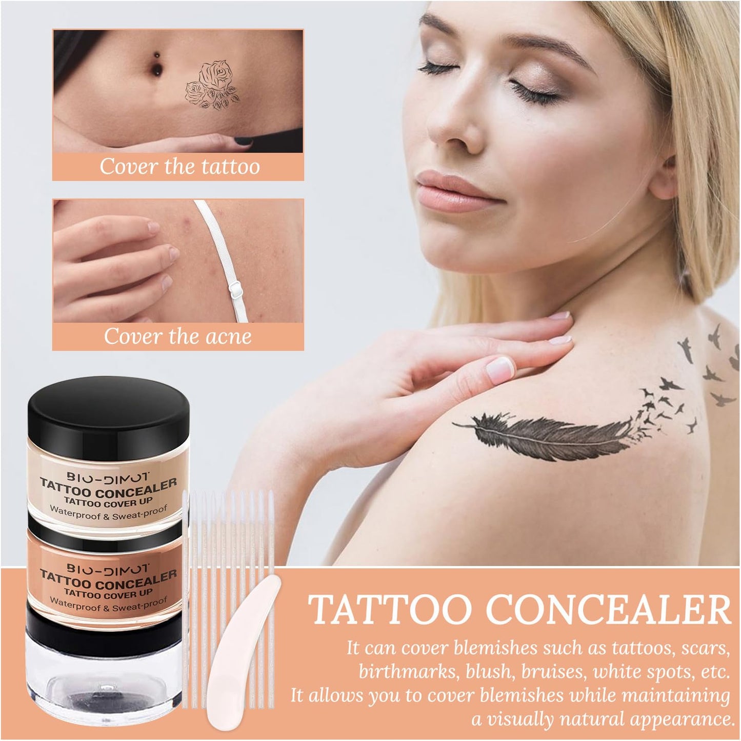 SHEBEEDO Tattoo Cover Up,Concealer Cream Full Coverage,Acne Concealer, Body Concealer, Professional Waterproof Concealer to Cover Tattoo for Men Women,Natural Tattoo Makeup Cover Body Makeup