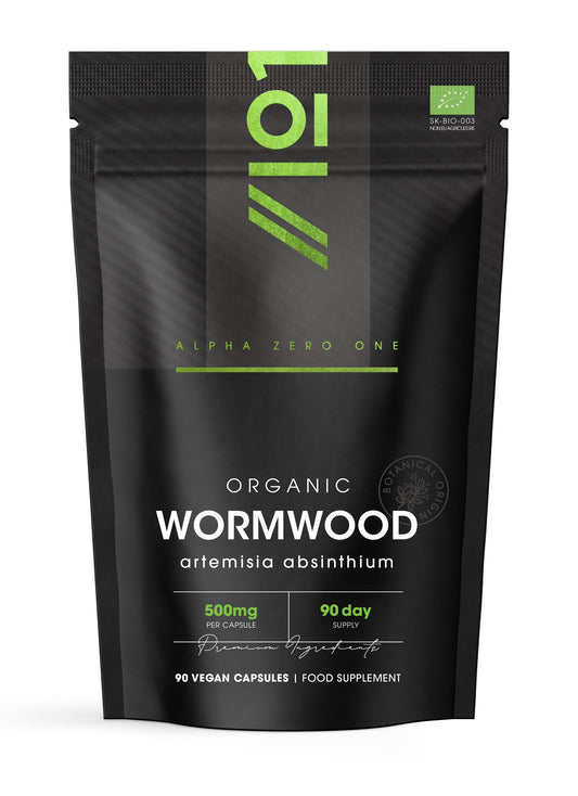 Organic Wormwood 500mg – High Strength Artemisia Absinthium Supplement – 90 Vegan Capsules (3 Months Supply) - Resealable and Recyclable Pouch – by Alpha01