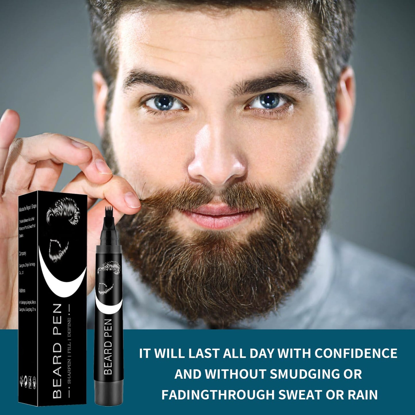 XdealCozyxc 4PCS Beard Pencil Filler for Men, Easy Waterproof Beard Pen (Black)