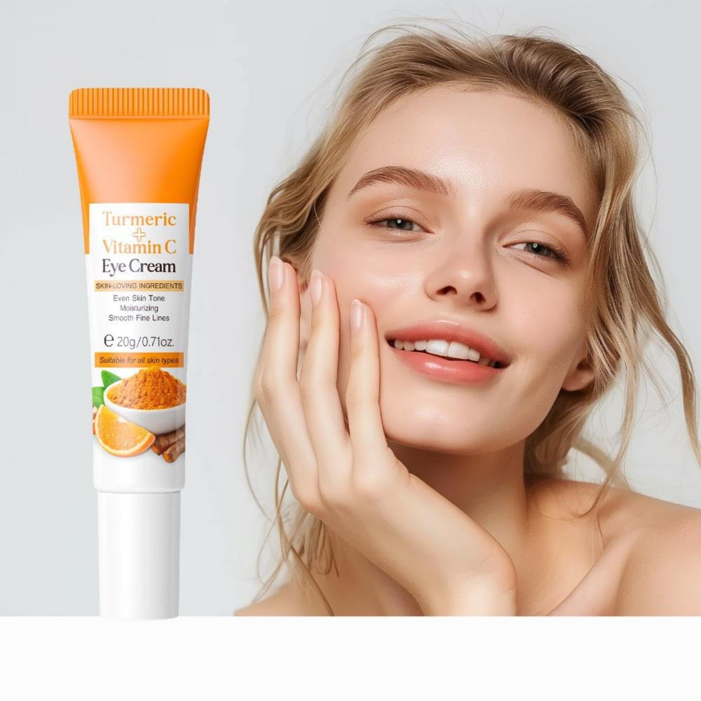 Generic Vitamin C Turmeric Eye Cream for Dark Circles and Puffy Eyes, Moisturizing Under Eye Brightener, Lightweight Anti-Aging Skincare for All Skin Types