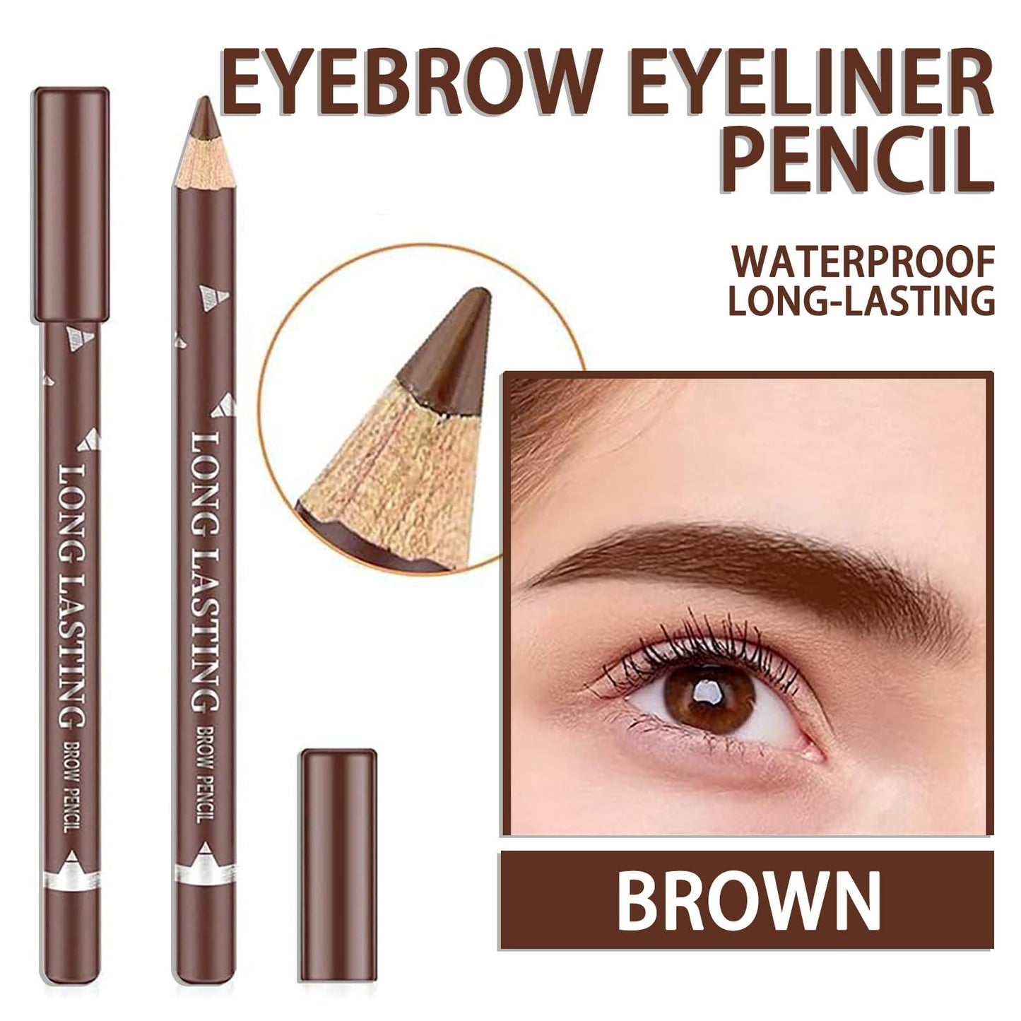 NatrLuxe 12 PCS Waterproof Brown Eyebrow Eyeliner Pencil - Long-lasting, Sweat-proof Makeup Brow Tint Pen