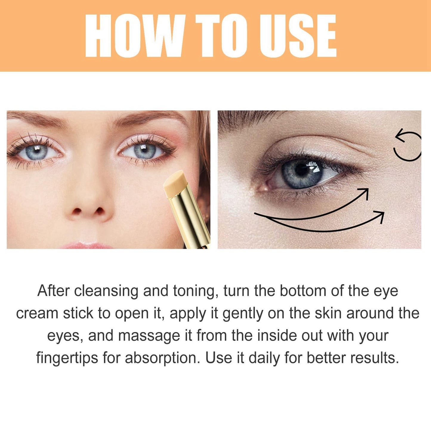 Vitamin C Eye Cream Stick,Brighten Vitamin C Eye Balm,Moisturised Glow Eye Care Stick,Anti Wrinkle Eye Cream Stick for Puffy Eyes,Cooling & Hydrating Eye Cream Moisturizer Stick,Eye Cream Anti Aging