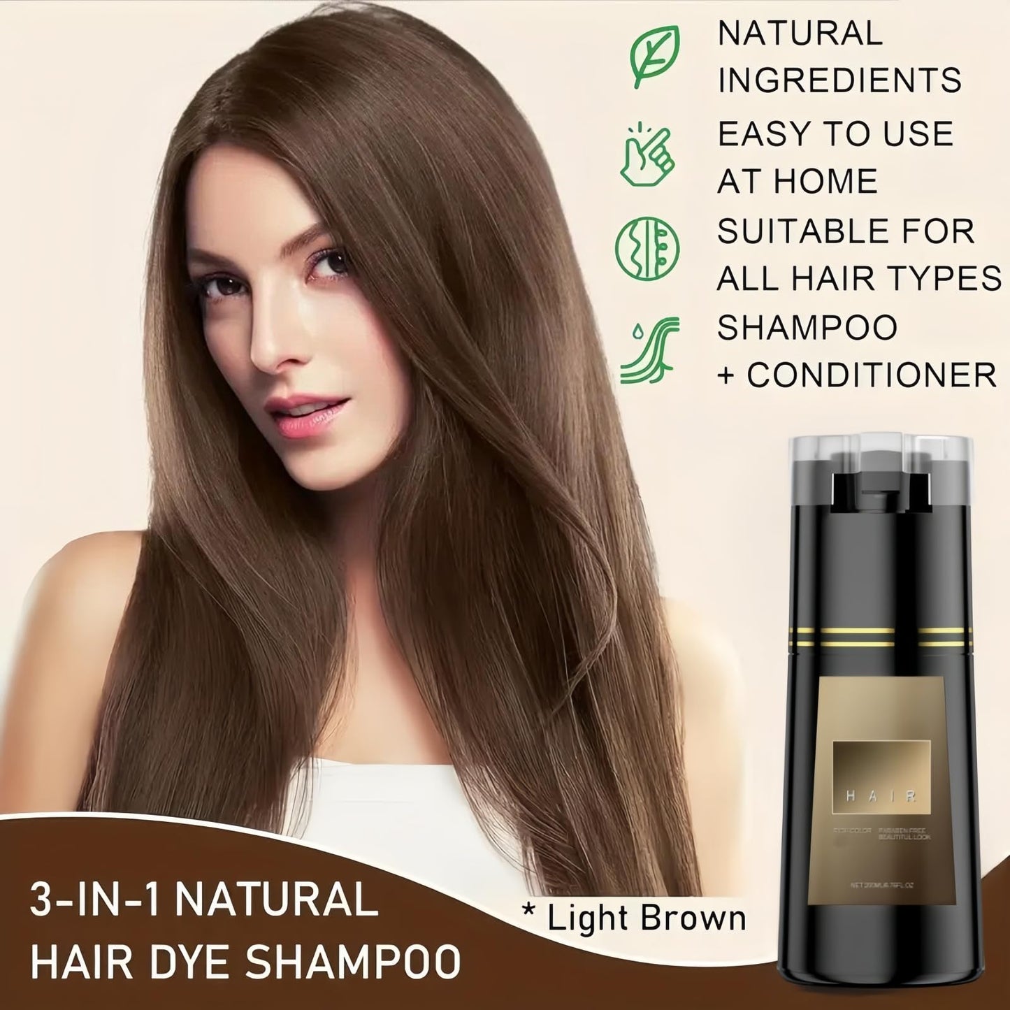 Hair Dye Shampoo,Instant Dye Shampoo,3 in 1 Shamp-oo for Color Treated Hai-r,Home Hair Dy-e,Brown H-air Dye,Light Brown Ha-ir Dye,Ha-ir Colour Sham-poo for Women,Colour Protect Shamp-oo,Mens D-ye