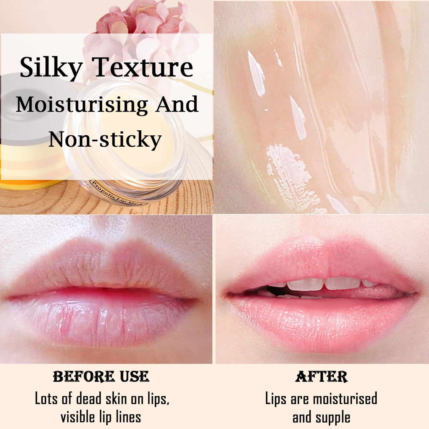 GEEWHILE Lip Mask Honeybalm Lip Balm, Propolis Moisturizing Lip Care Cream for Day&Night Lip Care, Lip Line Reduce, Hydrate & Plump Dry, Chapped Lips