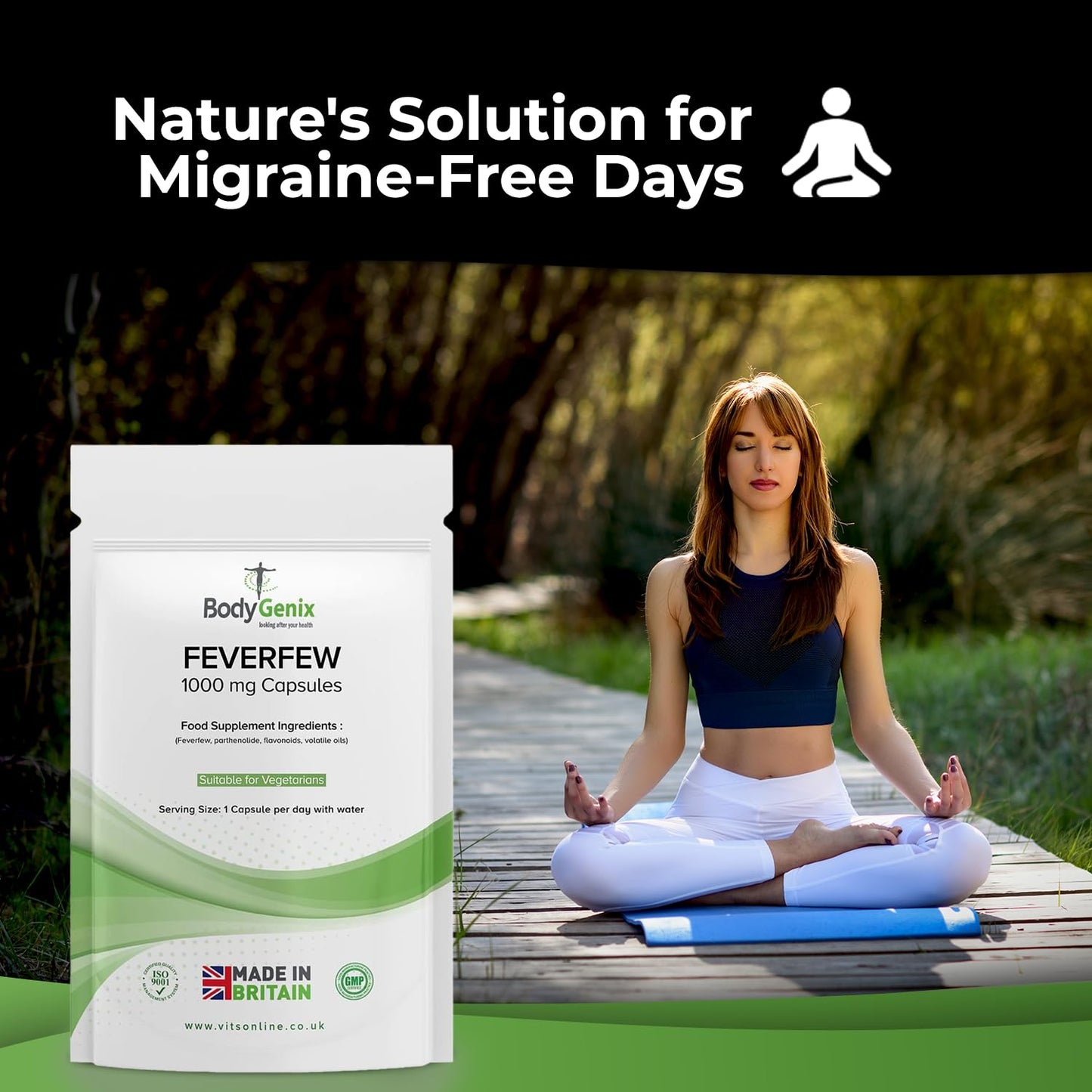 Bodygenix Feverfew 1000mg Vegan Capsules Supplements – with Anti-inflammatory Properties – Support Healthy Joints Health, Supports Mood and Migraine Headache (120)