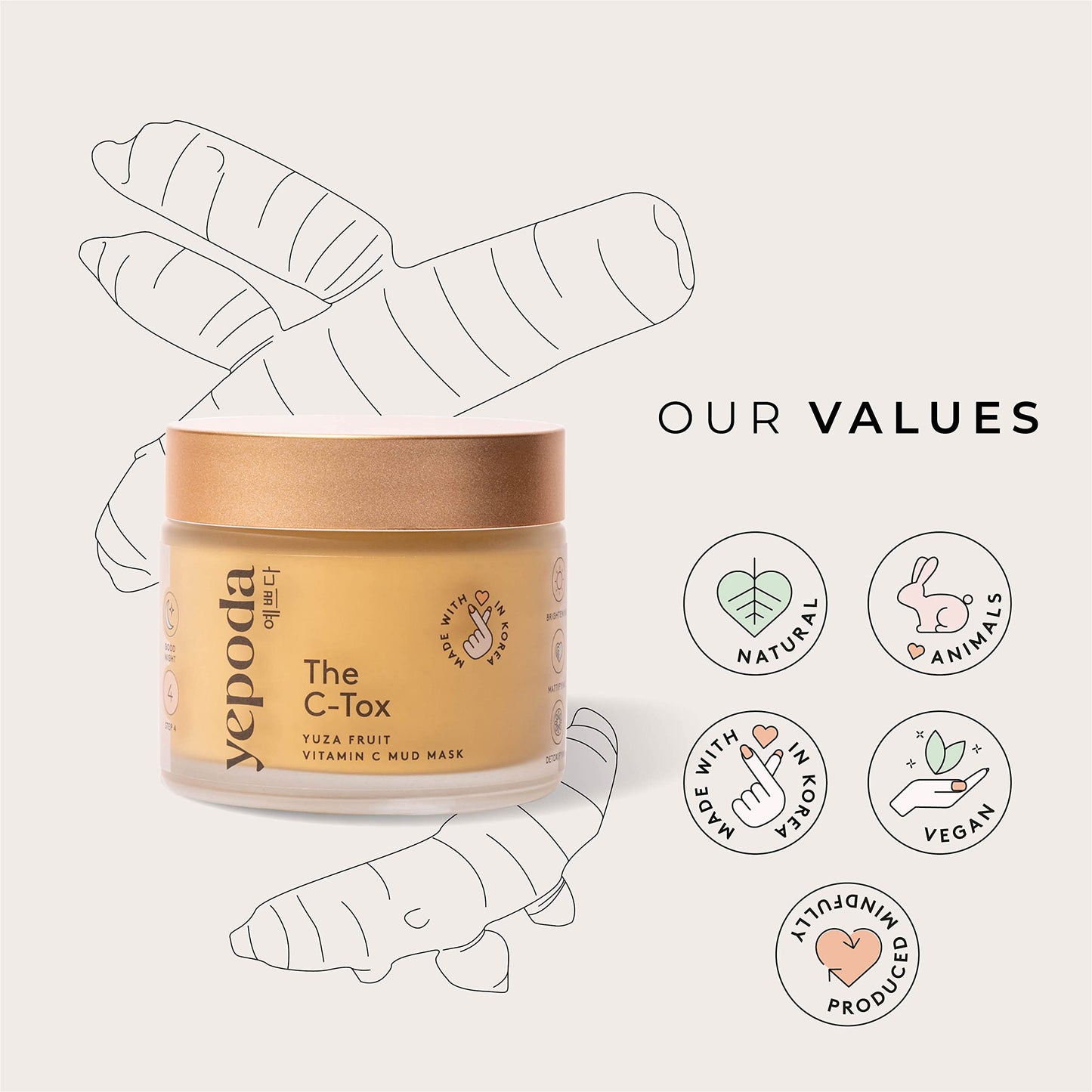 Yepoda Face Mask Vitamin C - The C-TOX. Face Mud mask with Yuza Fruit and Tumeric. Korean Cosmetics (80 g)