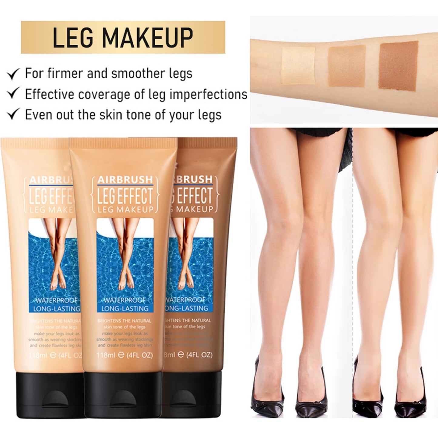 SHEBEEDO Leg Makeup,Leg Concealer Makeup For Freckles,Veins,Leg And Body Scar Cover Up Makeup For Tattoo Cover Up,Long Lasting Waterproof No Transfer Leg Makeup,Brightens The Natural Skin,118ml(#3BRONZE)