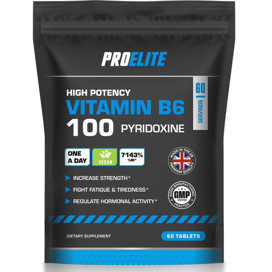 Vitamin B6 100mg - 60 Vegan Tablets 7000% Nrv Dose High Strength � B6 Vitamins Contributes to Healthy Metabolism, Reduction of Tiredness, Normal Immune & Nervous System Function � PROELITE