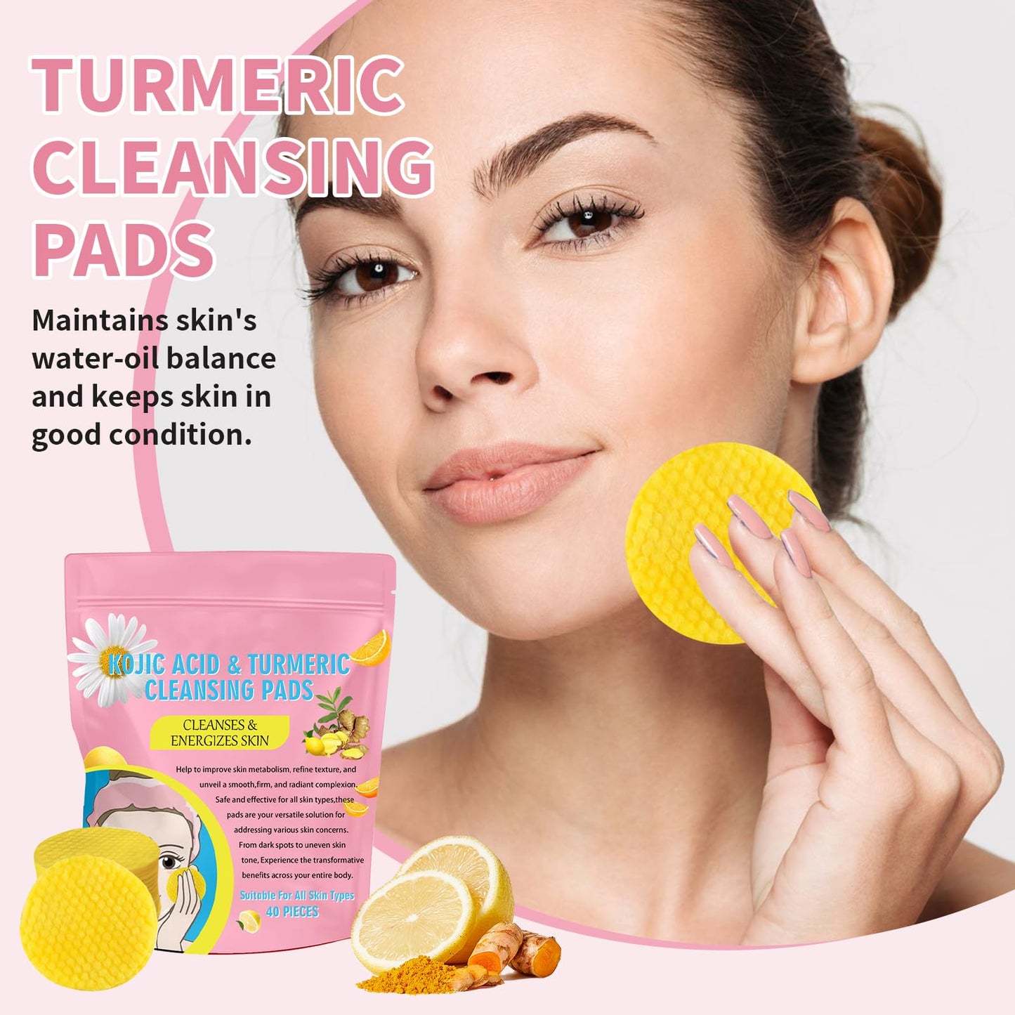 Benaewa 120Pcs Kojic Acid and Turmeric Pads for Women, Turmeric Cleansing Pads for Dark Spots