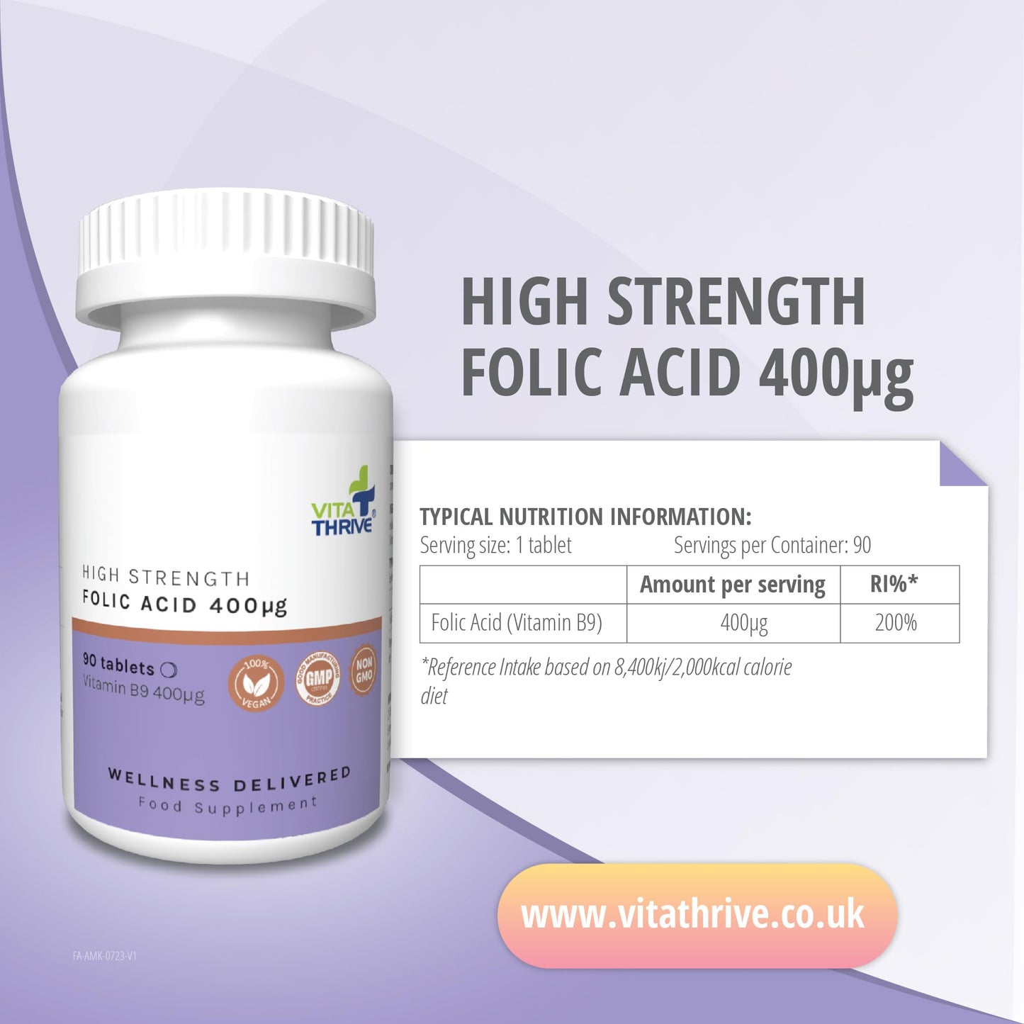 Vita Thrive VitaThrive® Folic Acid 400µg – 90 Tablets