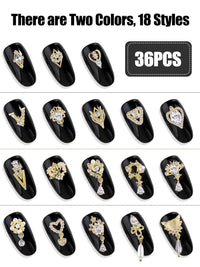 36 Pcs Luxury Nail Charms, TEBANKU 3D Dangle Nail Art Rhinestones Gold Silver Heart Pearl Crystal Gems Nail Diamond for Girl Women DIY Nail Design Craft Jewelry Making