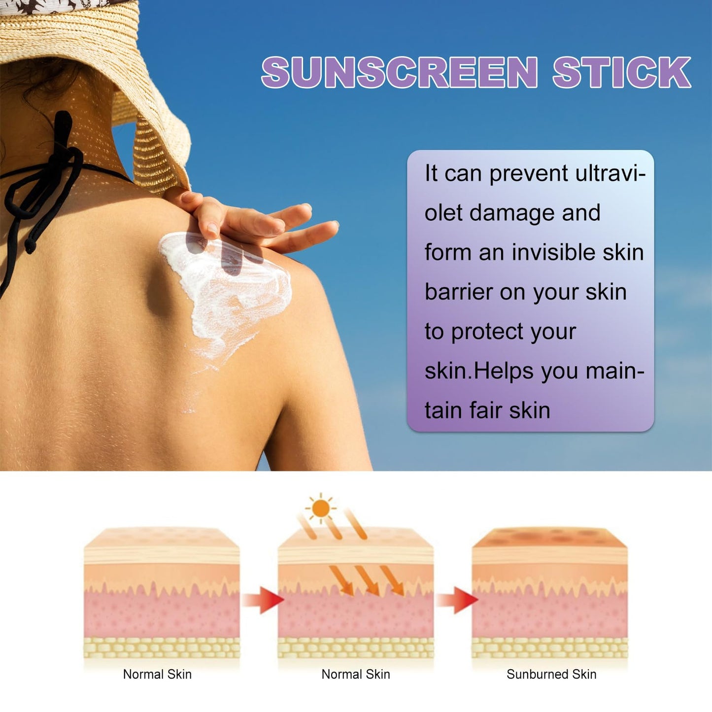 IZBEAUVO Lavender Face Sunscreen Stick, Waterproof Sunblock Stick SPF 50+, Suncream Factor 50 for Face PA+++, Refreshing Sun Cream Spf 50, Strong UVA + UVB Protetion, Moisturizing & Non Greasy