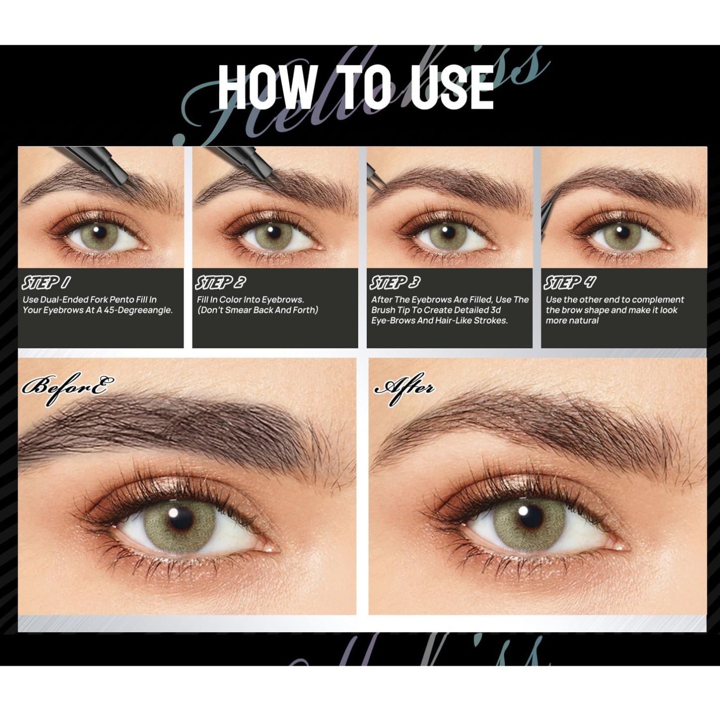 BQQCOB Magic Microblading Eyebrow Contouring Pencil - Eyebrow Pen,Brow Pencil 2-in-1 Dual-Ended - Precise Waterproof Brow Pen 2 Tipped Precise Waterproof With A Micro-Fork Tip Applicator