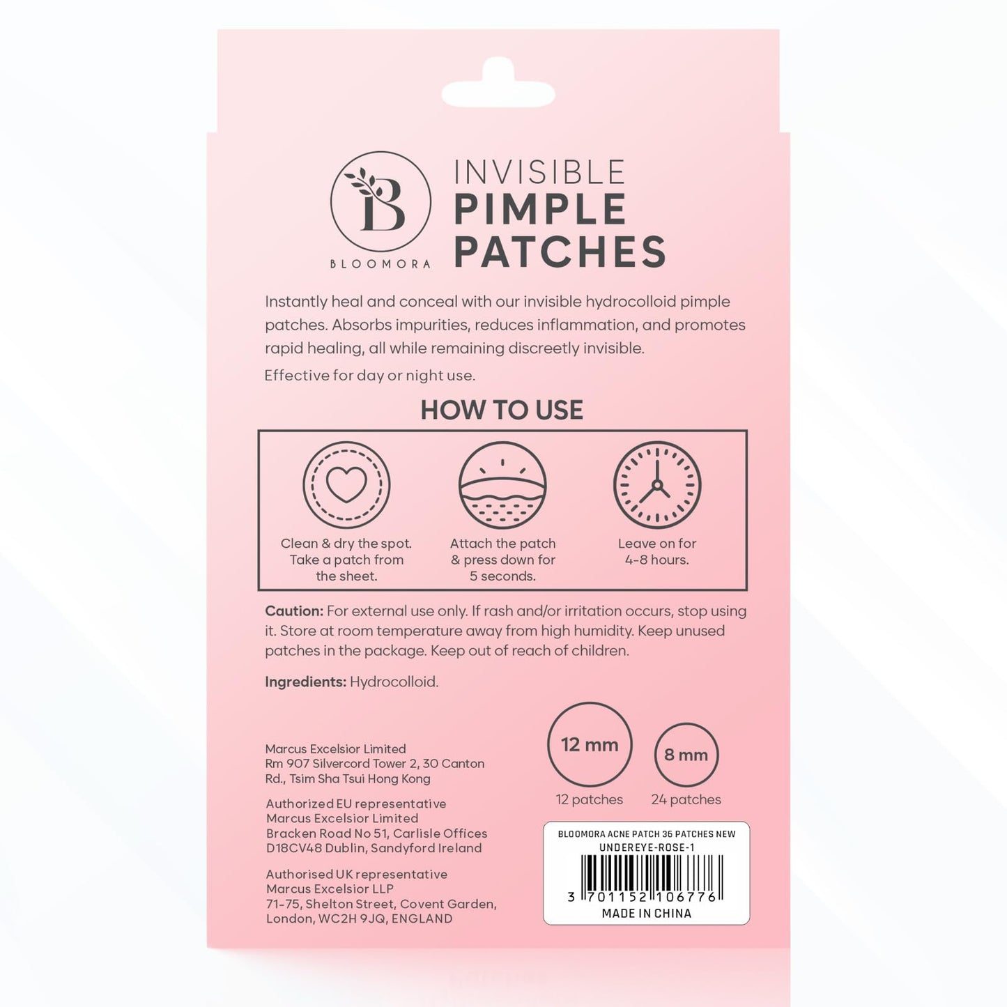 BLOOMORA Invisible Pimple Patches (36 Count), Spot Patches for Acne Treatment, Pimple Patch for Face Care & Body, Hydrocolloid Patches for Blemishes, Acne Patch Spot Remover (S/L)