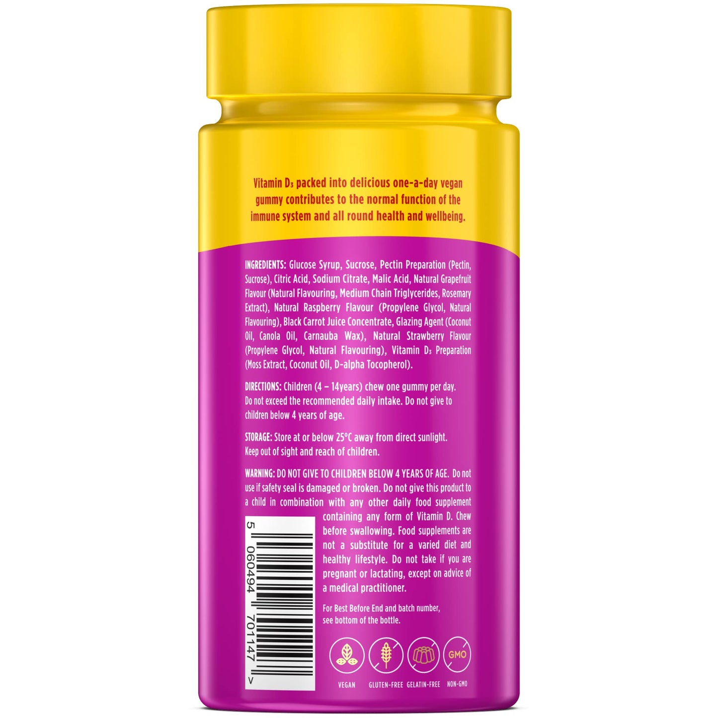 Wellgard Kids Vitamin D3 Gummies - 2 Month Supply - Vegan Chewable Vitamin D Gummies, Mixed Berry Flavour