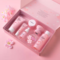 SkinCare Set, JAPAN Sakura Skin Care Sets & Kits, Cleanser, Toner, Serum, Eye Cream, Face Cream, Hair Clip&Tie, Facial Cleansing Brush, Skin Care Gift Set, Hair Care Gift Set for Teenage Girls(8pcs)