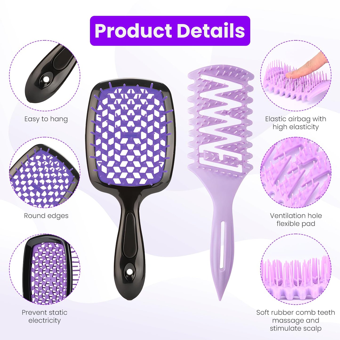Generic Hair Brush Set – 5 Pack Detangling Brushes & Combs for Women – Anti-Static Paddle, Round & Vent Brush, Wide Tooth Comb & Tail Comb for Curly, Wet & Dry Hair – Salon & Home Styling Kit