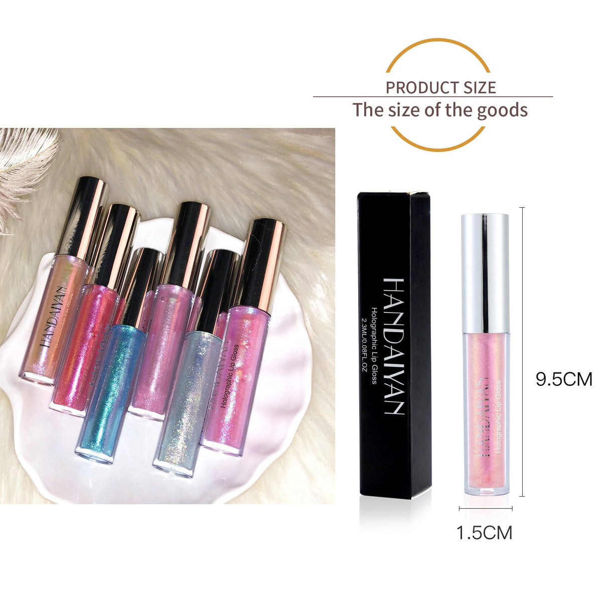 HAORQEE Pink Glitter Lip Gloss, Coral Metallic Long Lasting Waterproof Non-Stick