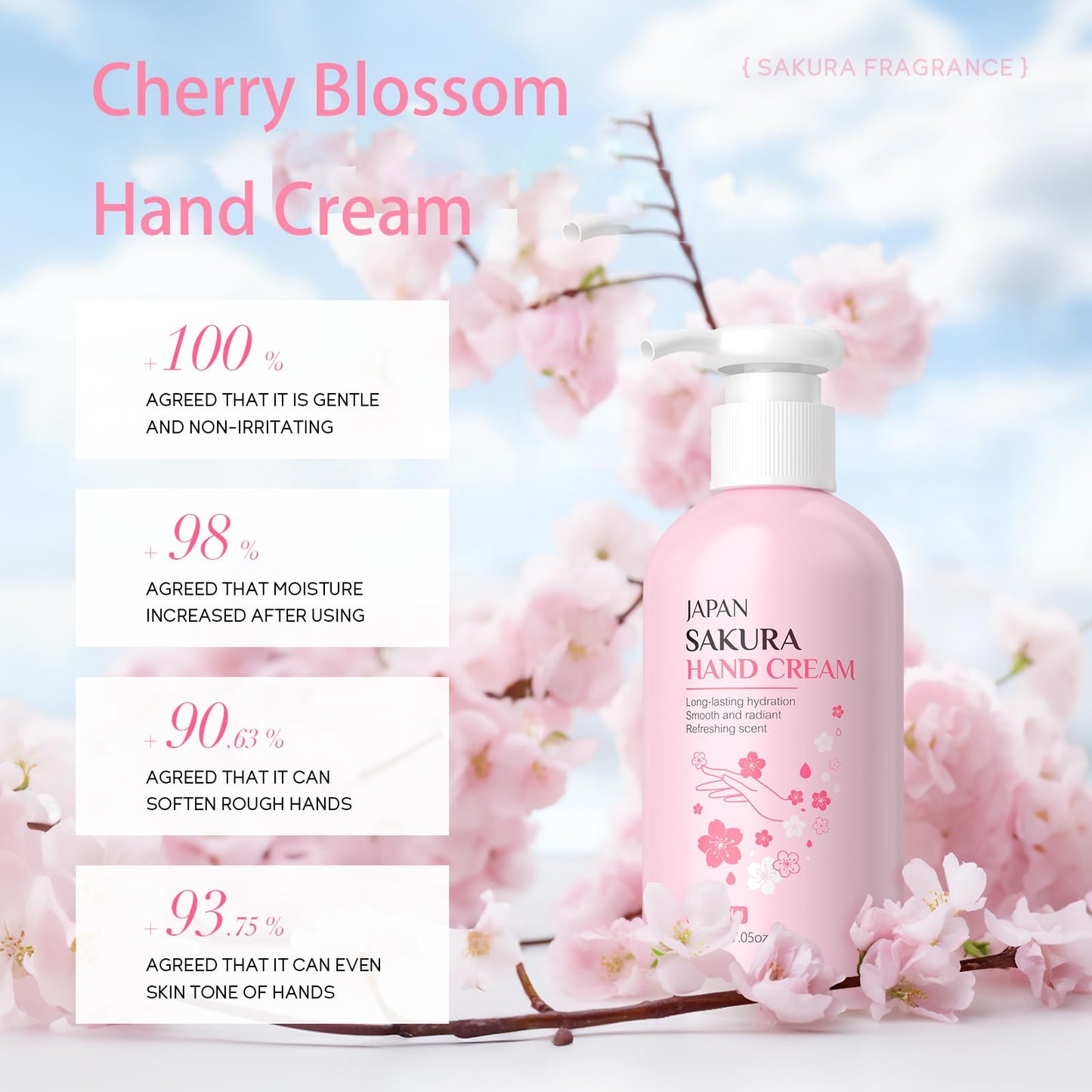 TBeautfave Japan Sakura Hand Cream, Hand Cream for Women, Cherry Blossom Hand Cream, Long-Lasting Hydration, Smooth and Radiant, Refreshing Scent, Hand Cream for Very Dry Hands, Repairs Dry Skin