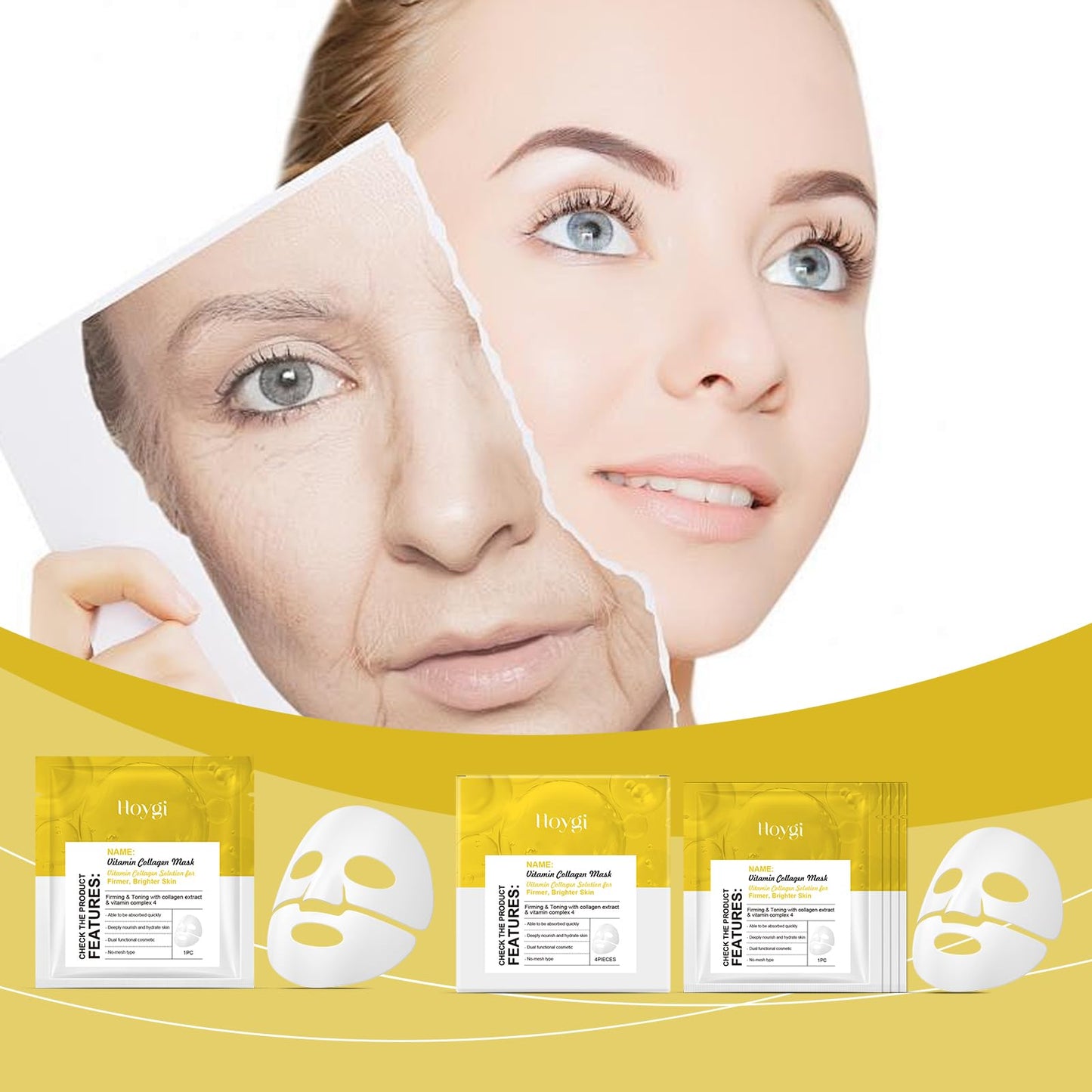 Soneat Bio Collagen Face Mask,Anti Wrinkle Mask,Firm Skin Deep Hydrating Mask,Bio Collagen Face Mask Overnight,Hydrating Hydrogel Mask,Small Molecule Penetration, Elasticity Improvement (Whtie1)