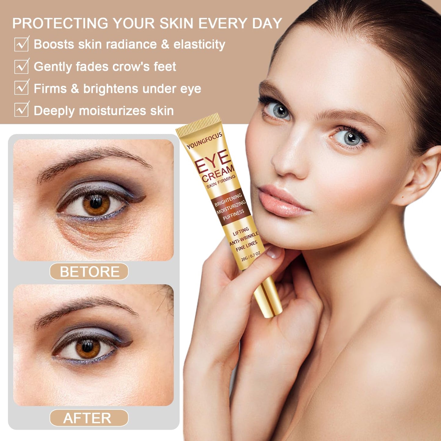 youngfocus Youngfocus Retinol Eye Cream for Dark Circles and Puffiness, Anti Aging Eye Cream with Hyaluronic Acid and Collagen, Smooth Fine Lines and Hydrate Eye Area