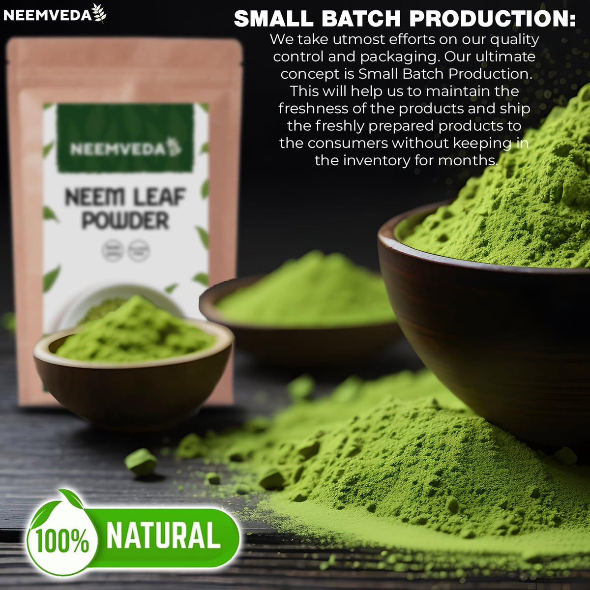 Neemveda Neem Leaf Powder 100 Grams (Azadirachta Indica) for Eating, Naturally Grown, Premium Quality Neem Powder