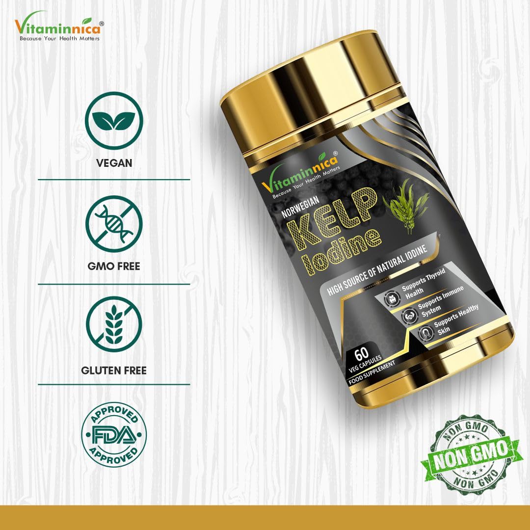 Vitaminnica Norwegian Kelp Iodine- 60 Capsules | 450μg Iodine per Capule | Thyroid Support Supplement