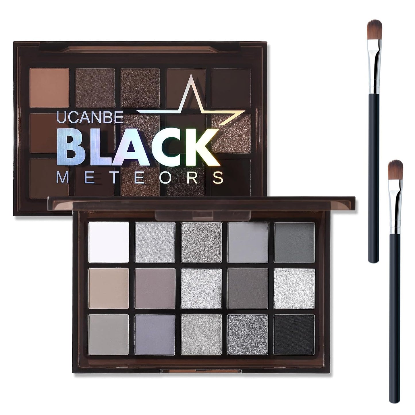 Belligern Smoky Eyeshadow Palette,15 Colors Grey Eyeshadow Palette Smokey Eyeshadow Palette Glitter & Matte Eye Shadow Pallets with 2 Pieces Brush for Daily and Gothic Halloween
