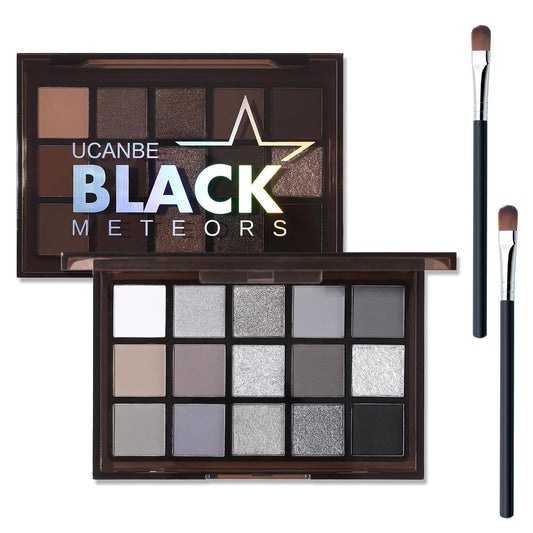 Belligern Smoky Eyeshadow Palette,15 Colors Grey Eyeshadow Palette Smokey Eyeshadow Palette Glitter & Matte Eye Shadow Pallets with 2 Pieces Brush for Daily and Gothic Halloween