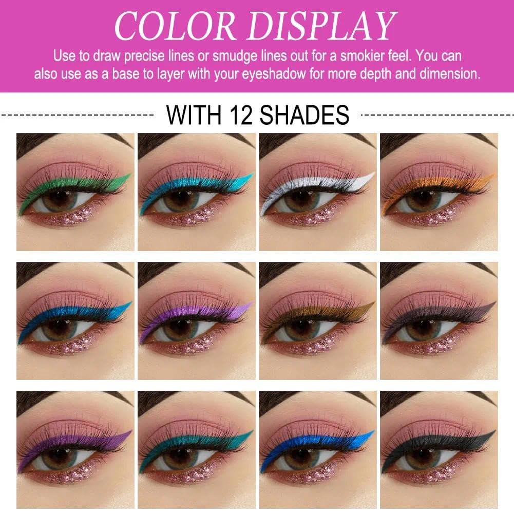 OunTechGlory 12 Rainbow Colored Eyeliner Pencil Set - Matte, Long-lasting & Waterproof Liners for Christmas and Masquerade Makeup - Smudge-proof Eye Liners