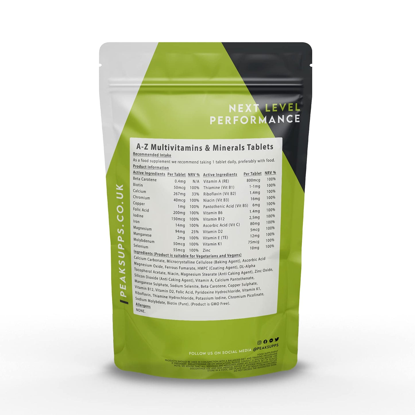 Peak Supps A-Z Multivitamin Tablets | 24 Active Ingredient Complex | Vegan (30)