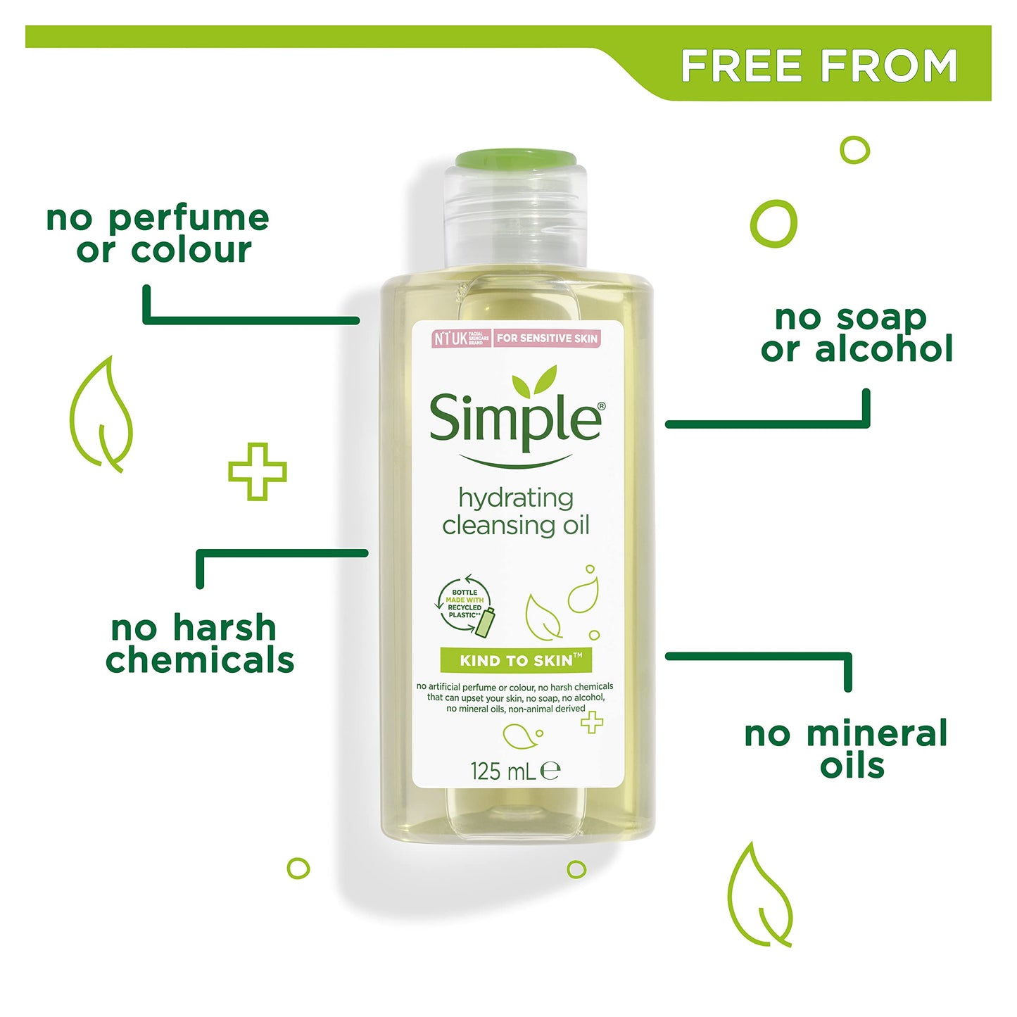 Simple Kind to Skin Hydrating Cleansing Oil cruelty-free and vegan sensitive skin cleanser 125 ml