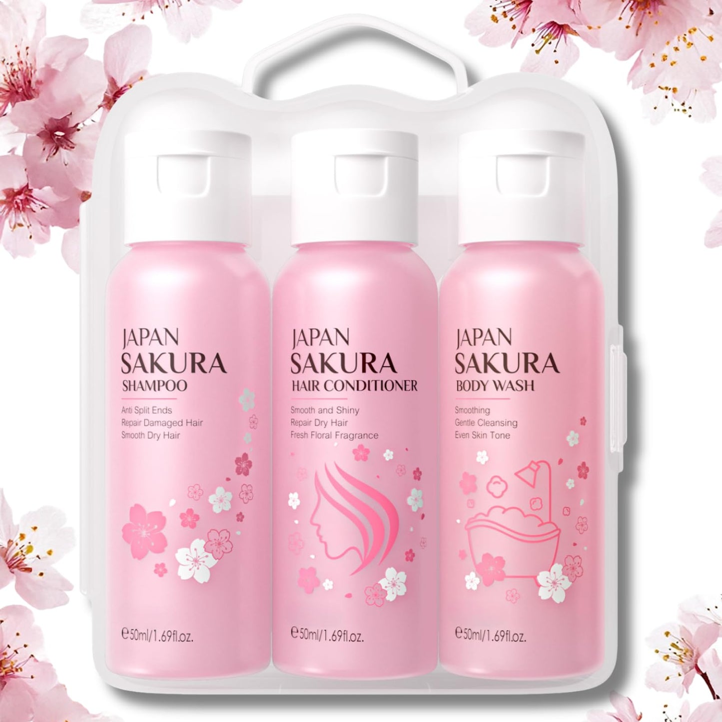 SALROAL Sakura Travel Shampoo and Conditioner Set – Travel Size Shampoo and Conditioner for Women, Perfect Sakura Shower Gift Set with Moisturizing, Nourishing Formula for Soft, Frizz-Free Hair on the Go