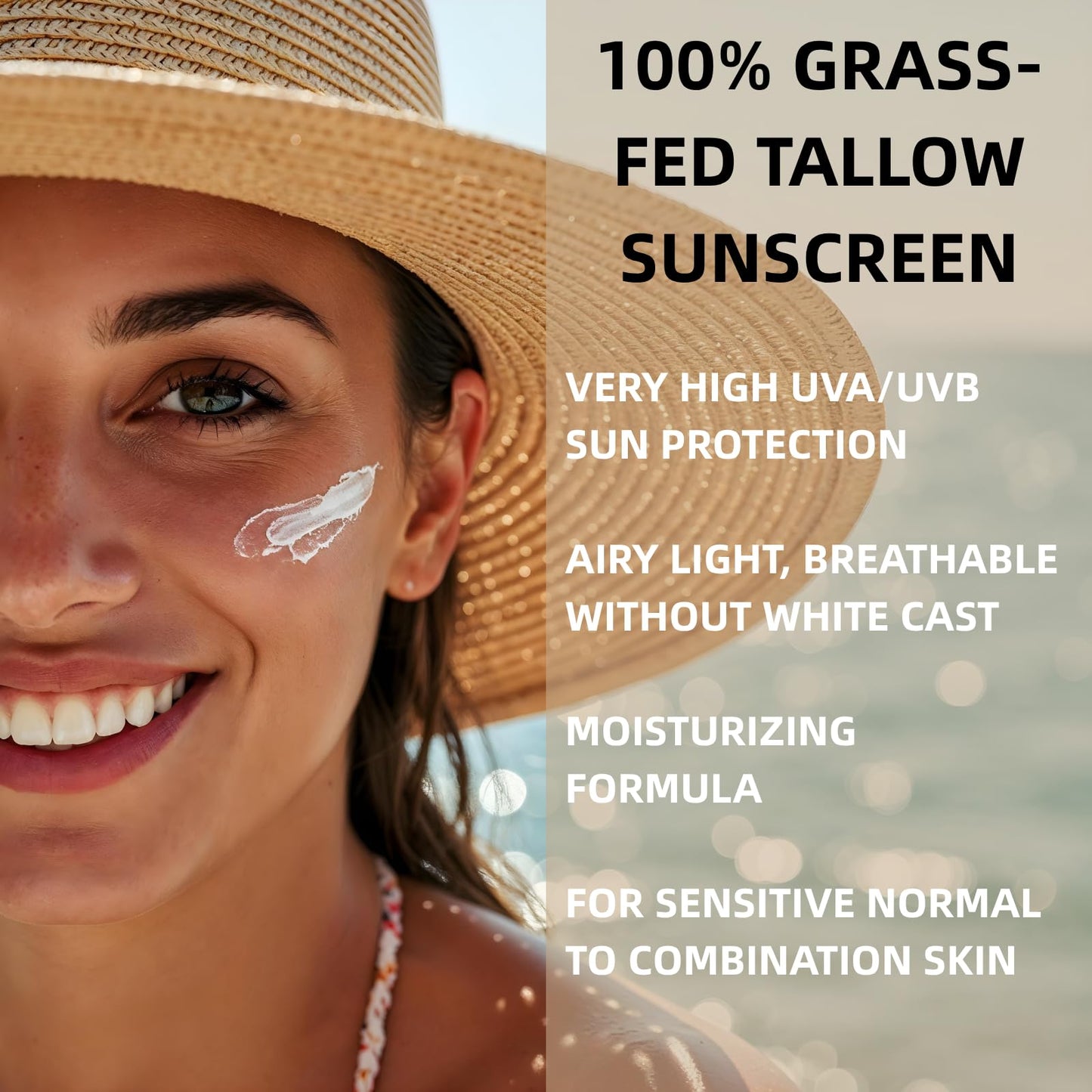 IZBEAUVO Beef Tallow Sunscreen SPF 50 PA++, Tallow Sun Cream, Organic Natural Beef Tallow Sunblock for Face, Hydrating Non-Greasy Travel Size Face & Body Sun Cream, UVA/UVB Protection, Water-Resistant