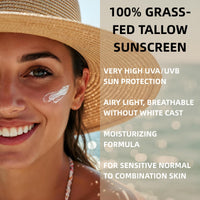 IZBEAUVO Beef Tallow Sunscreen SPF 50 PA++, Tallow Sun Cream, Organic Natural Beef Tallow Sunblock for Face, Hydrating Non-Greasy Travel Size Face & Body Sun Cream, UVA/UVB Protection, Water-Resistant