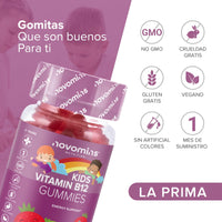 Kids Vitamin B12 Gummies - Energy & Metabolism Support Supplement - 30 Chewable Childrens B Complex Supplements – Vegan, Non-GMO - Enriched with Vitamin C, B1, B2, B6, Biotin - Made by Novomins