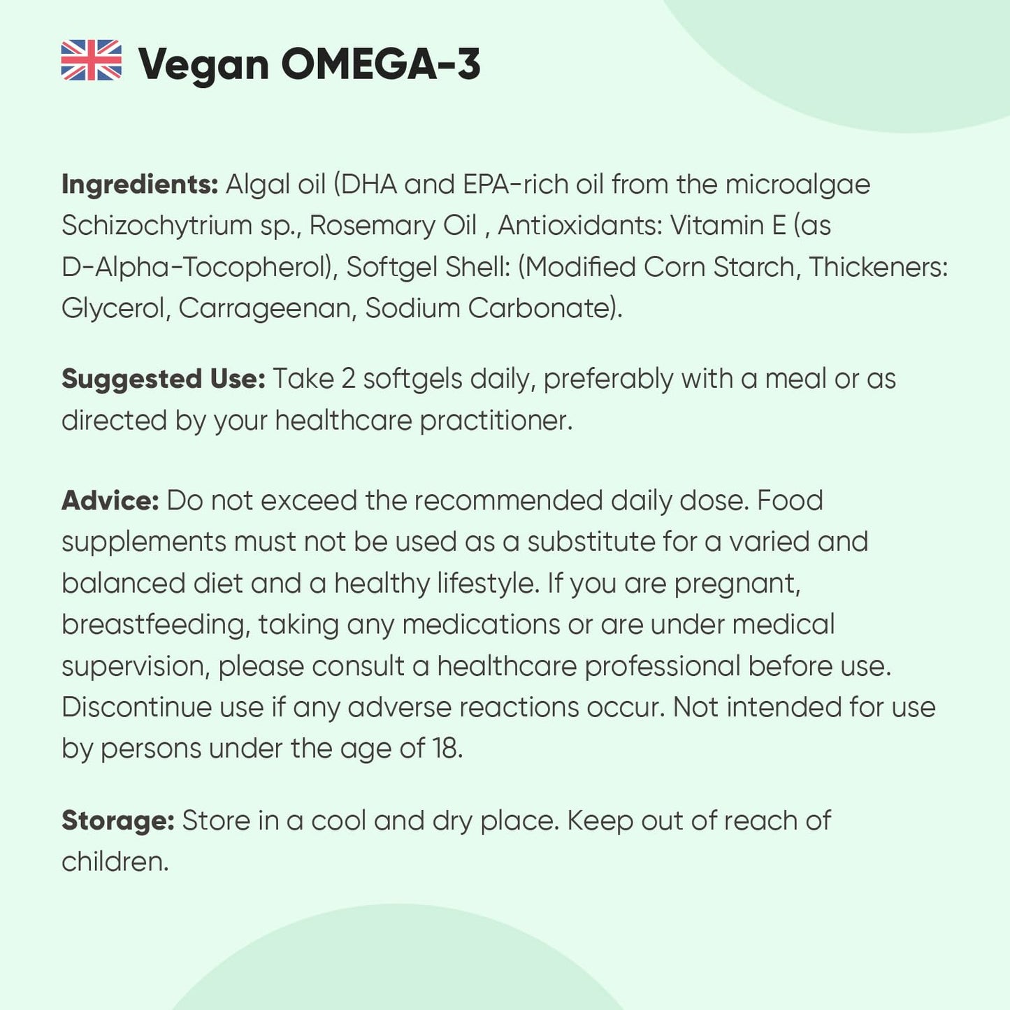 Vegan Omega 3 Capsules (Softgels) - 2000mg per Serving - 90 Softgels (45 Days Supply) - Algae Oil Omega 3 - Derived from Microalgae Schizochytrium - High Strength Omega-3 Nutritional Supplements